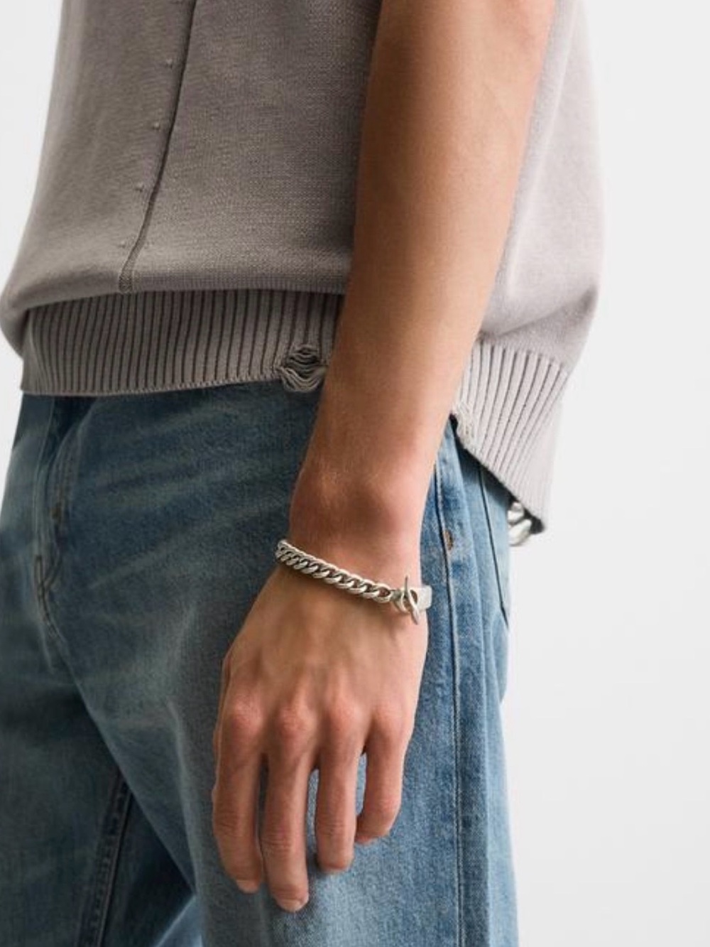 ZARA Zara Silver-Plated Mixed Chain Toggle Bracelet Men's Unisex